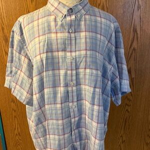 Big and Tall UNTUCKit Light Blue and Red Plaid Casual Shirt